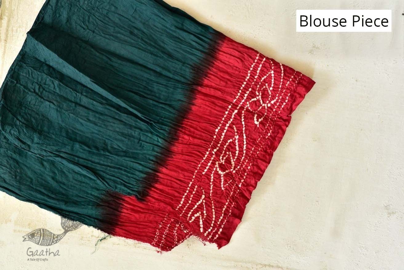 latest collection of cotton bandhni green-red sarees