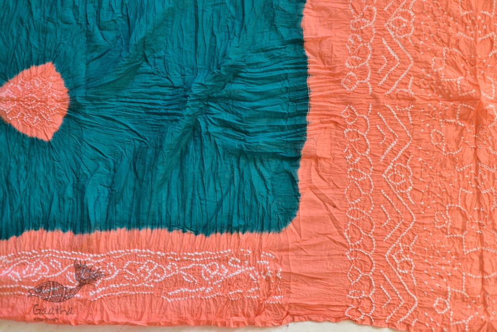 latest collection of cotton bandhni Blue-Orange sarees