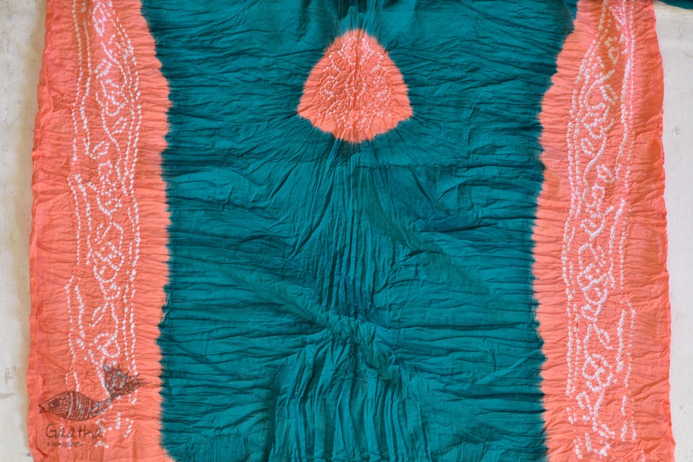 latest collection of cotton bandhni Blue-Orange sarees