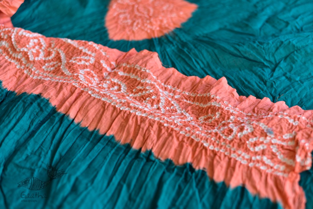 latest collection of cotton bandhni Blue-Orange sarees