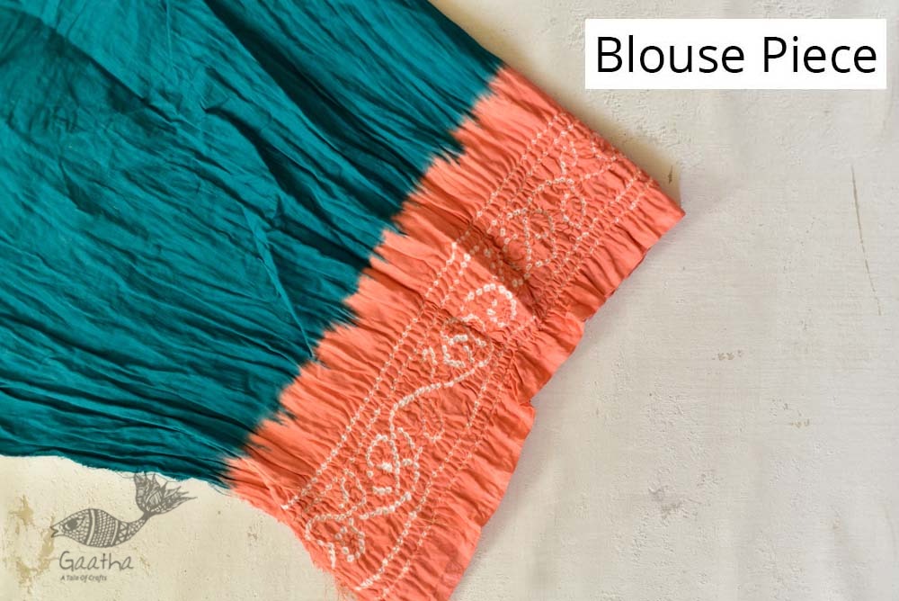 latest collection of cotton bandhni Blue-Orange sarees
