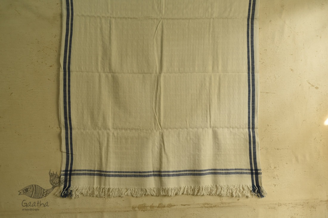 shop organic handspun cotton towel blue-border