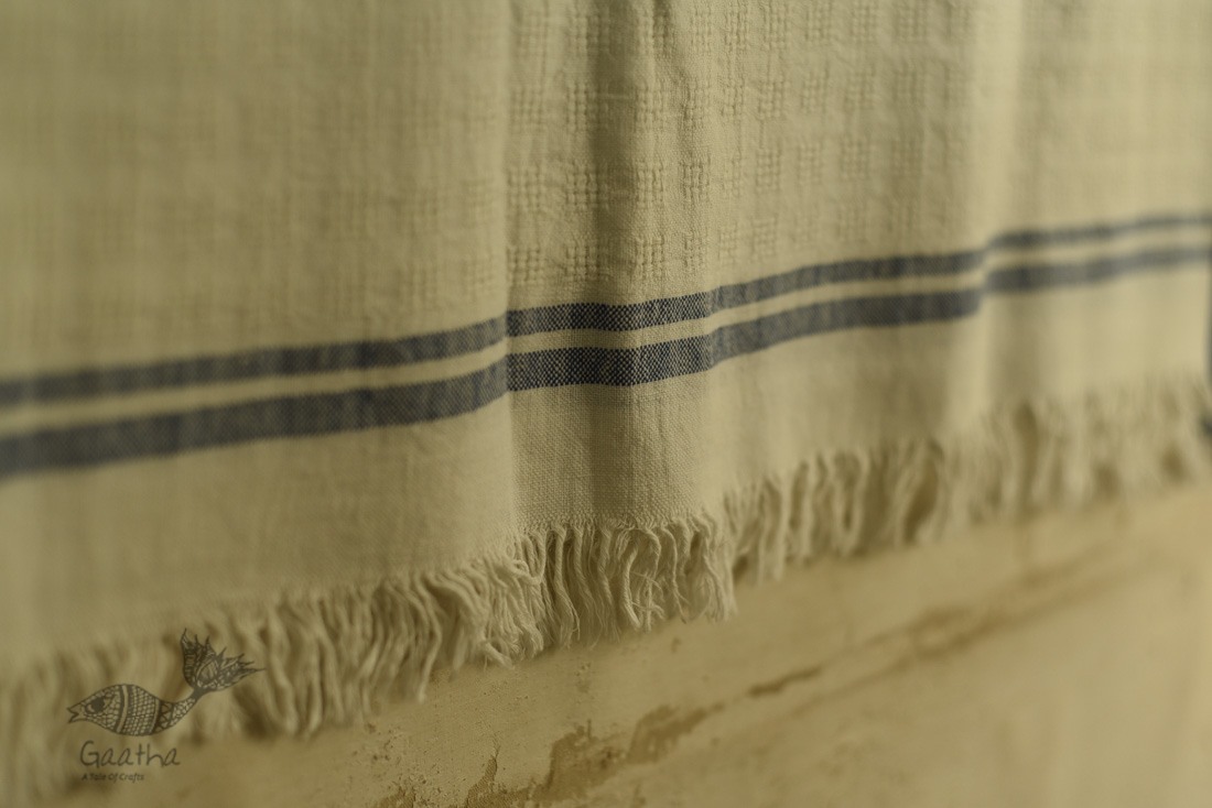 shop organic handspun cotton towel blue-border