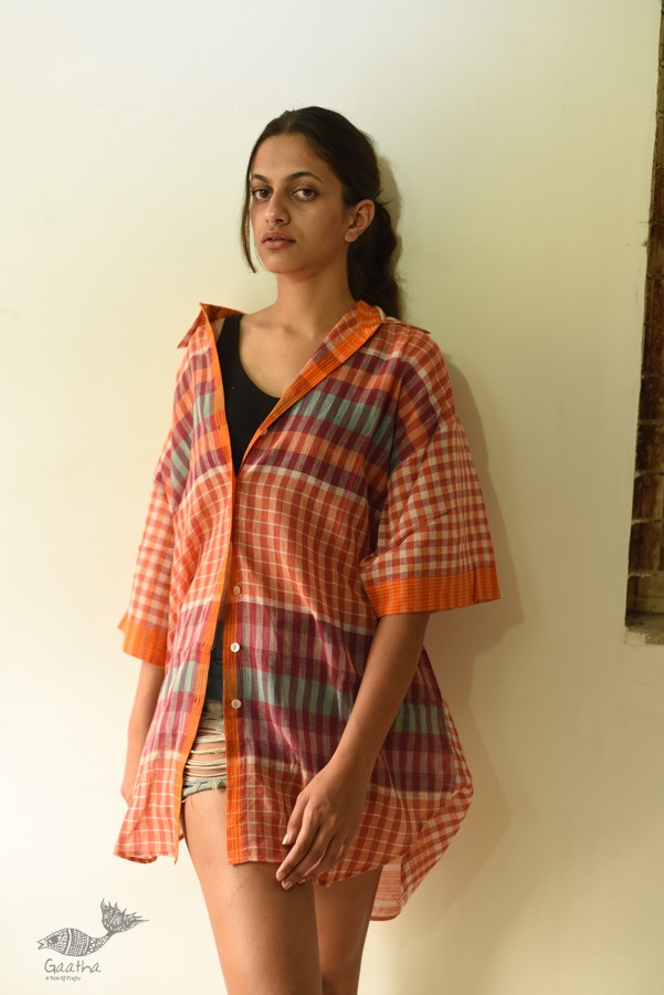 shop Handloom Cotton Checks Unisex Shirt