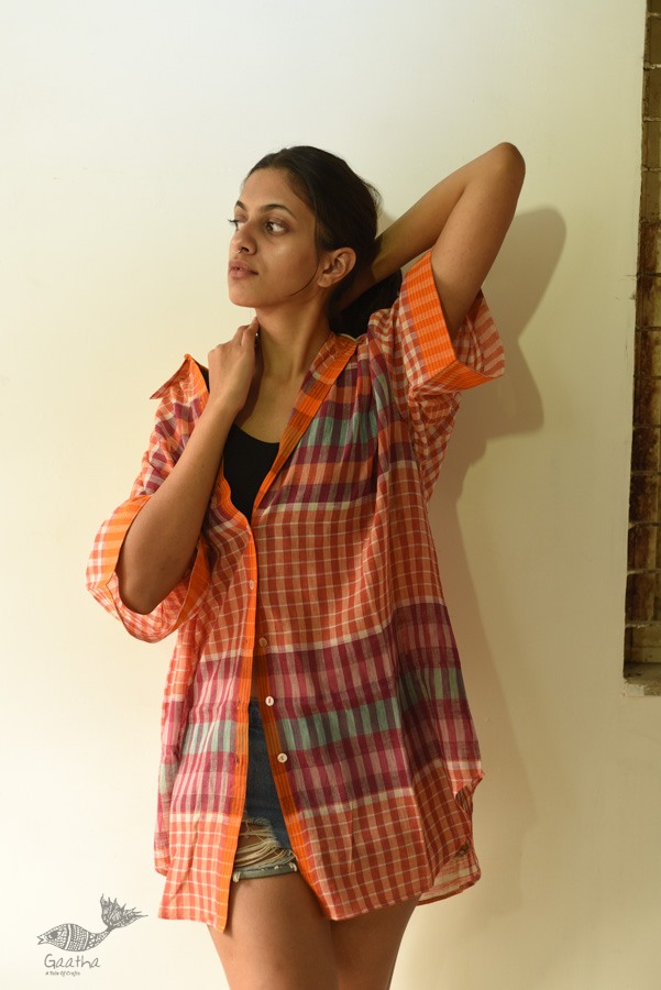 shop Handloom Cotton Checks Unisex Shirt