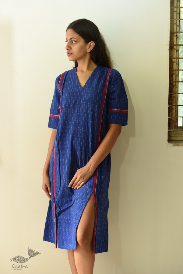 shop Handloom Cotton Ikat Designer BlueDress