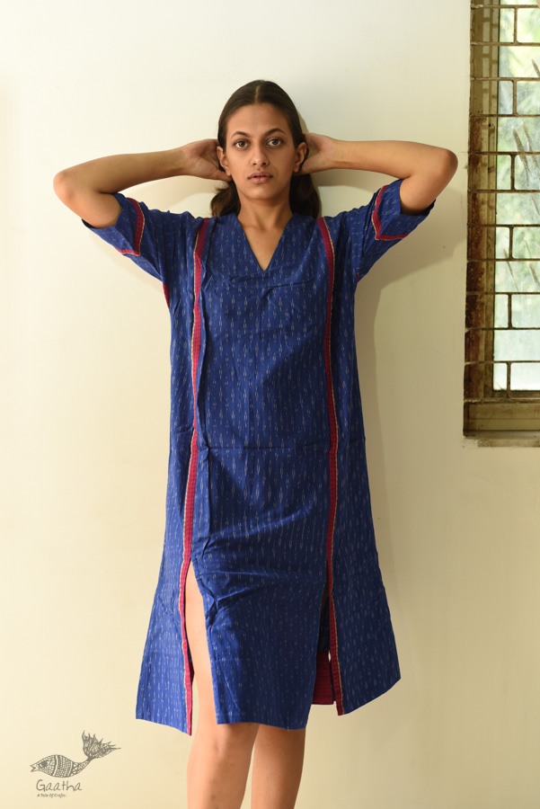 shop Handloom Cotton Ikat Designer BlueDress