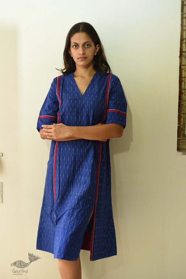 shop Handloom Cotton Ikat Designer BlueDress