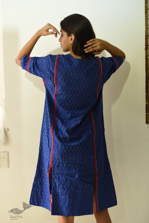 shop Handloom Cotton Ikat Designer BlueDress