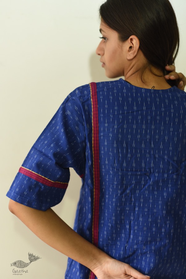 shop Handloom Cotton Ikat Designer BlueDress