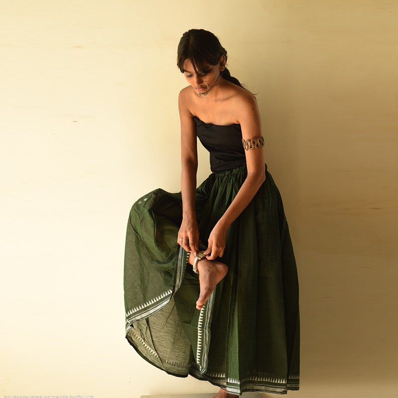 Loom & Light - Handloom Cotton Skirt ~ Green