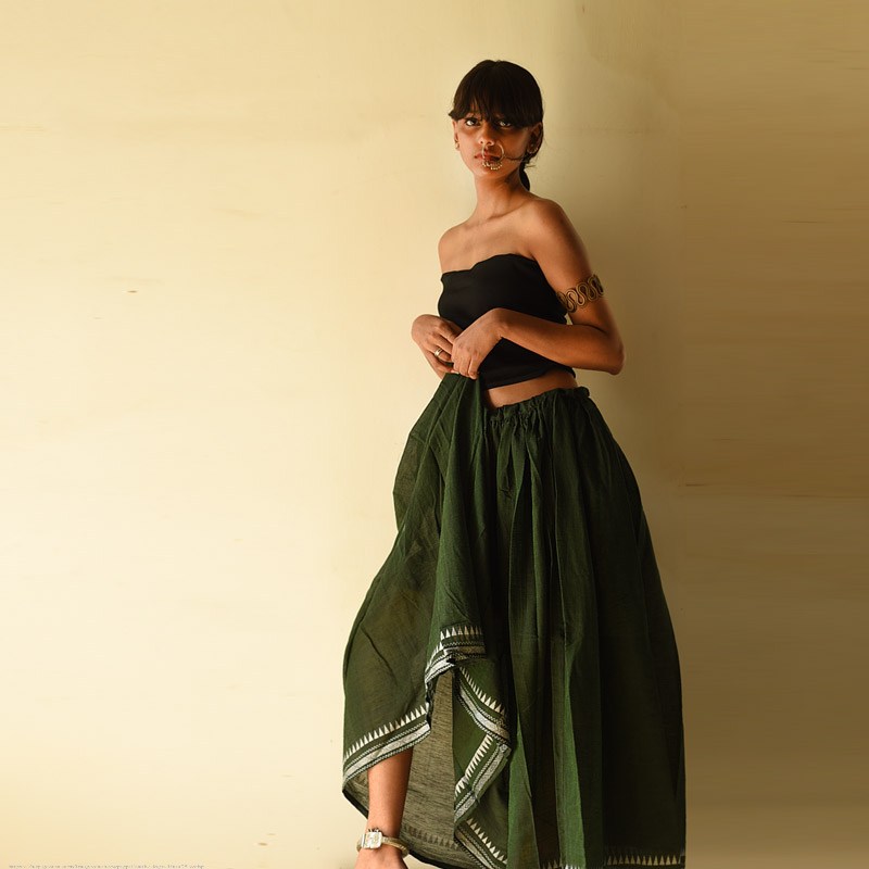 Loom & Light - Handloom Cotton Skirt ~ Green