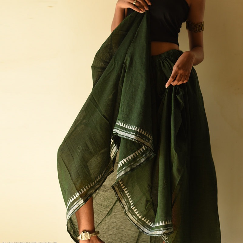 Loom & Light - Handloom Cotton Skirt ~ Green