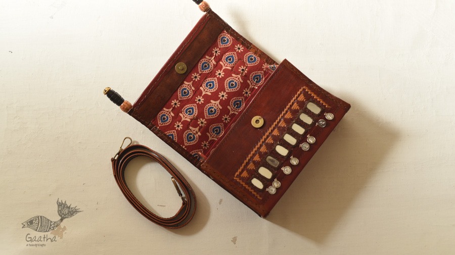 shop Kutchi Embroidery & Mirror Work - Leather Handbag / Leather Sling Bag