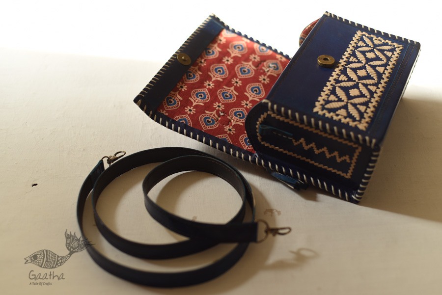 shop Leather Handbag - Kutchi Embroidery With Leather