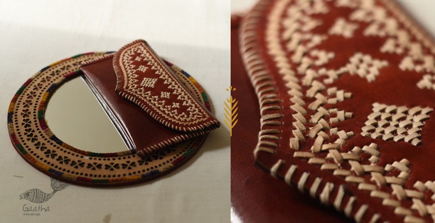 shop Kutchi Leather Embroidered Purse / Wallet