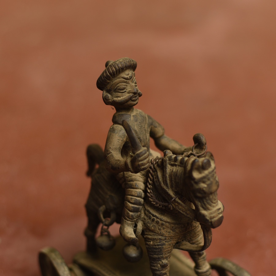 rare antique brass Warrior on Horse 