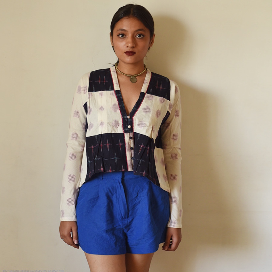 shop Ikat Handloom Black & Off White Top
