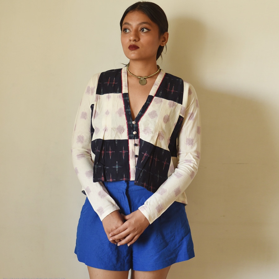 shop Ikat Handloom Black & Off White Top