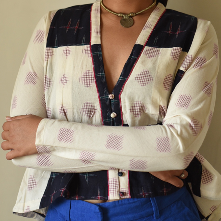 shop Ikat Handloom Black & Off White Top