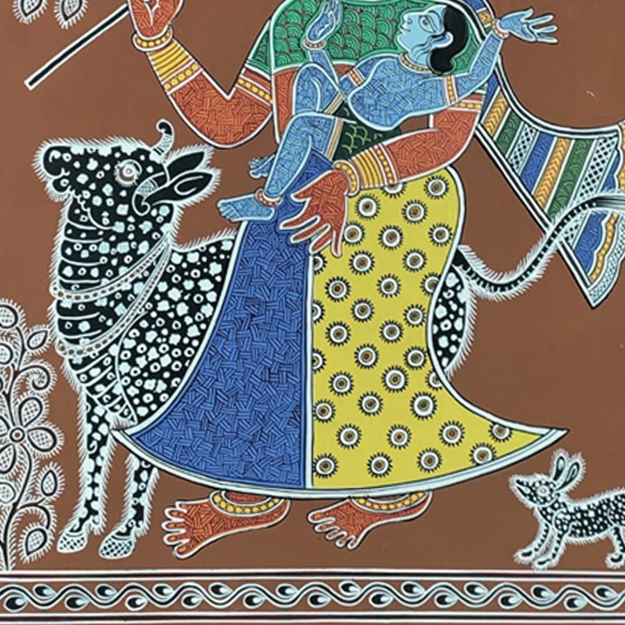 shop Mandana Art - Painting ~ Bal Krishna With Nandi (