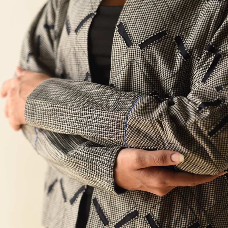 shop Handwoven Cotton Reversible Jacket  ~ Grey and Blue