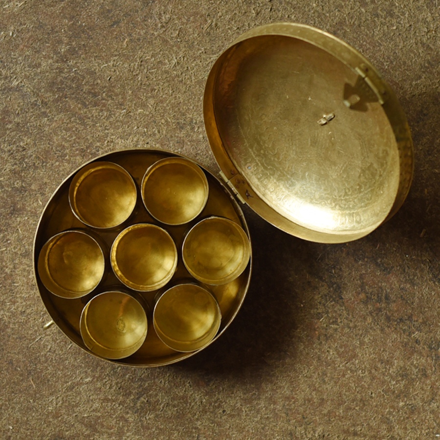handmade brass Spice box / Masaladan / Roti Box