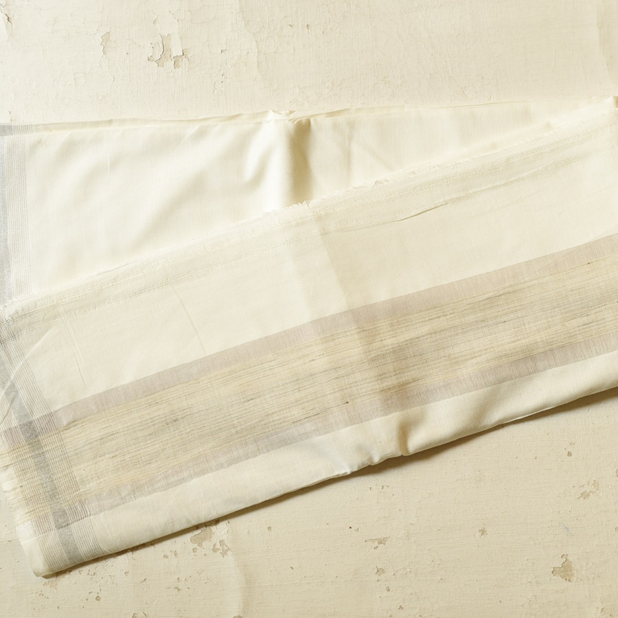 Handloom Dhoti Khes - Off White with Orange Border