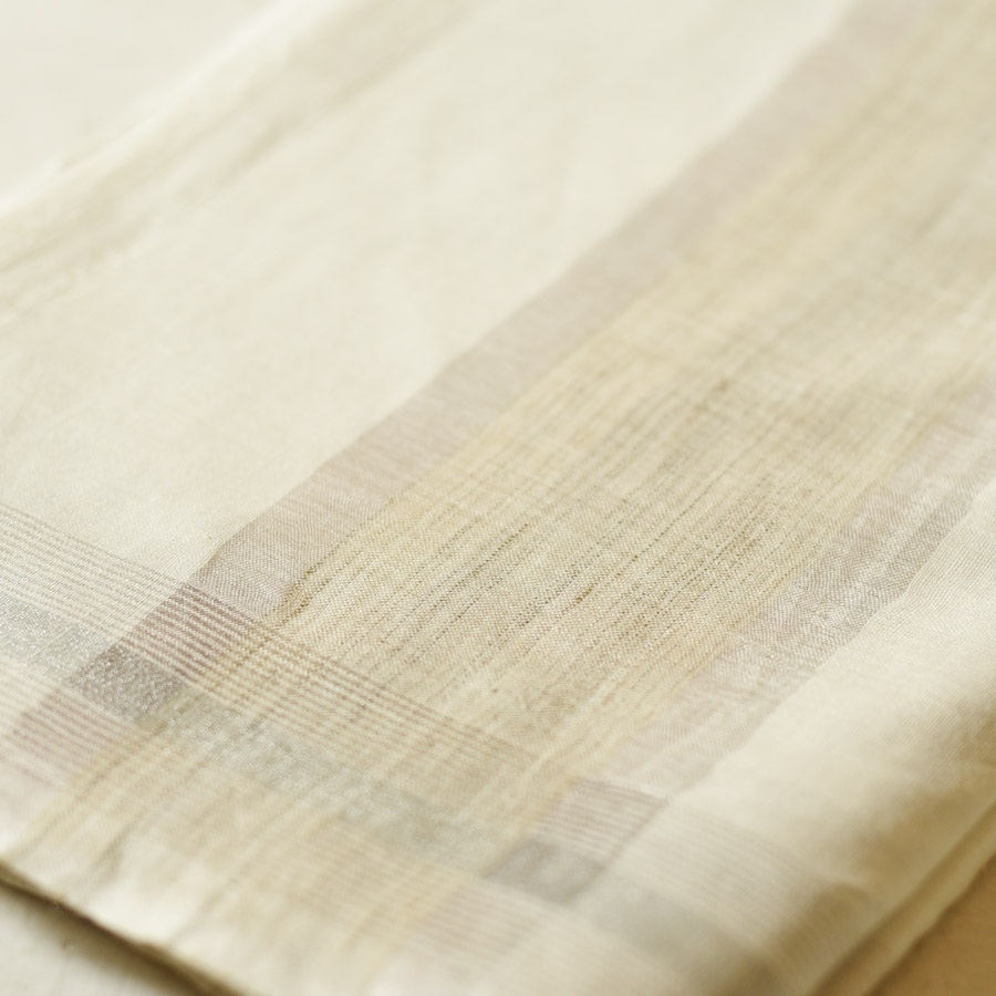 Handloom Dhoti Khes - Off White with Orange Border