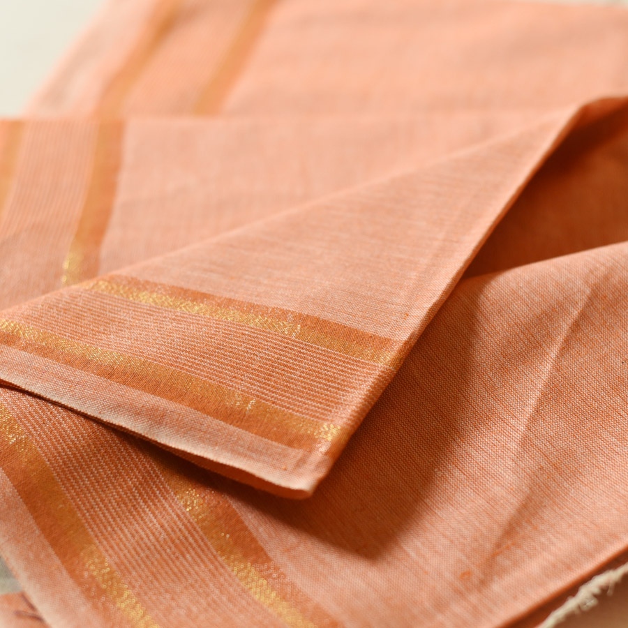 Handloom Dhoti Khes - Off White with Orange Border