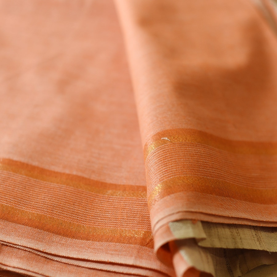 Handloom Dhoti Khes - Off White with Orange Border