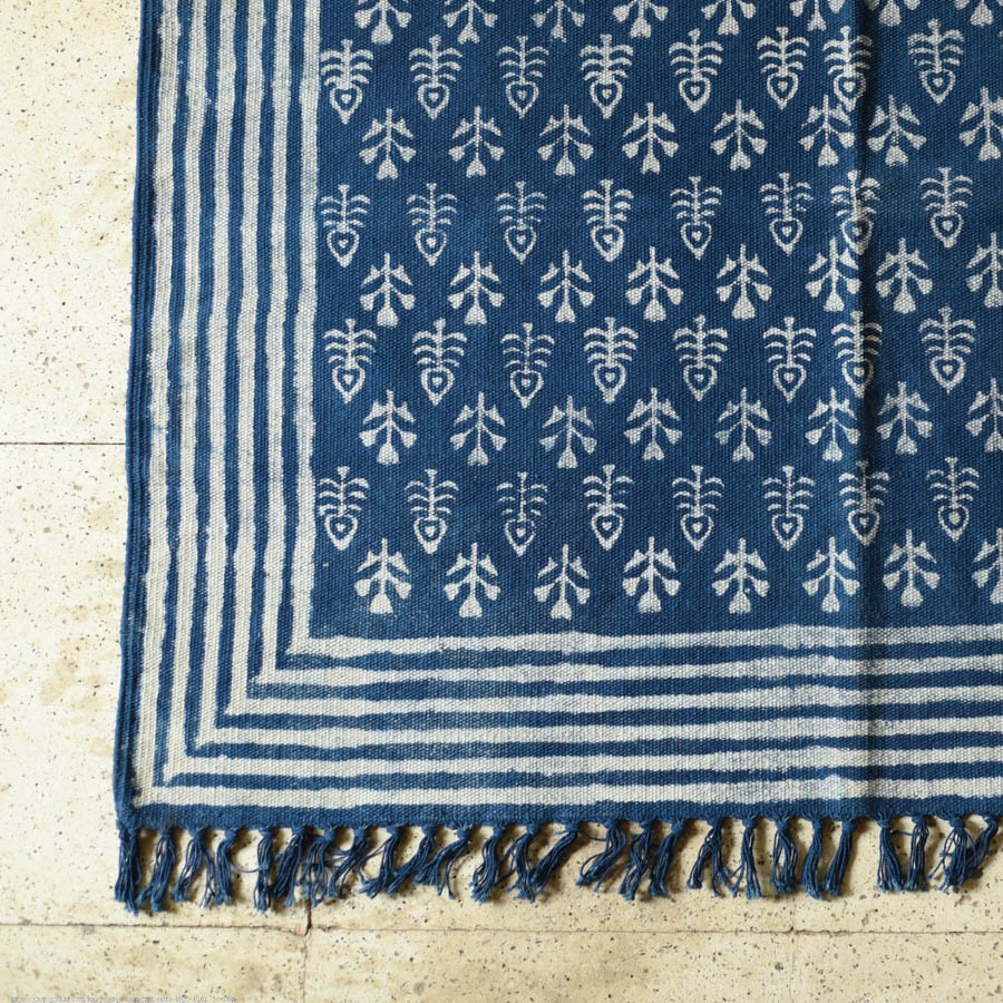 shop Indigo Dabu Block Printed Dhurrie ( 5 X 3 Feet )