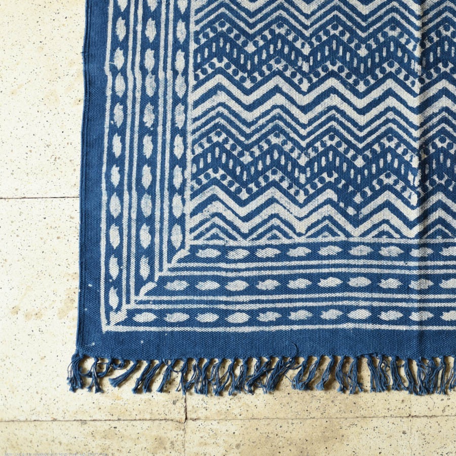 shop Indigo Natural Color Dhurrie ( 5 X 3 ) - Dabu Printed 