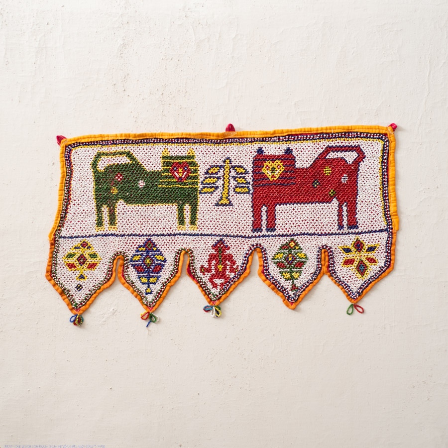Saurashtra Bead Work - Old & Antique Wall Hanging - Toran Lion Motif