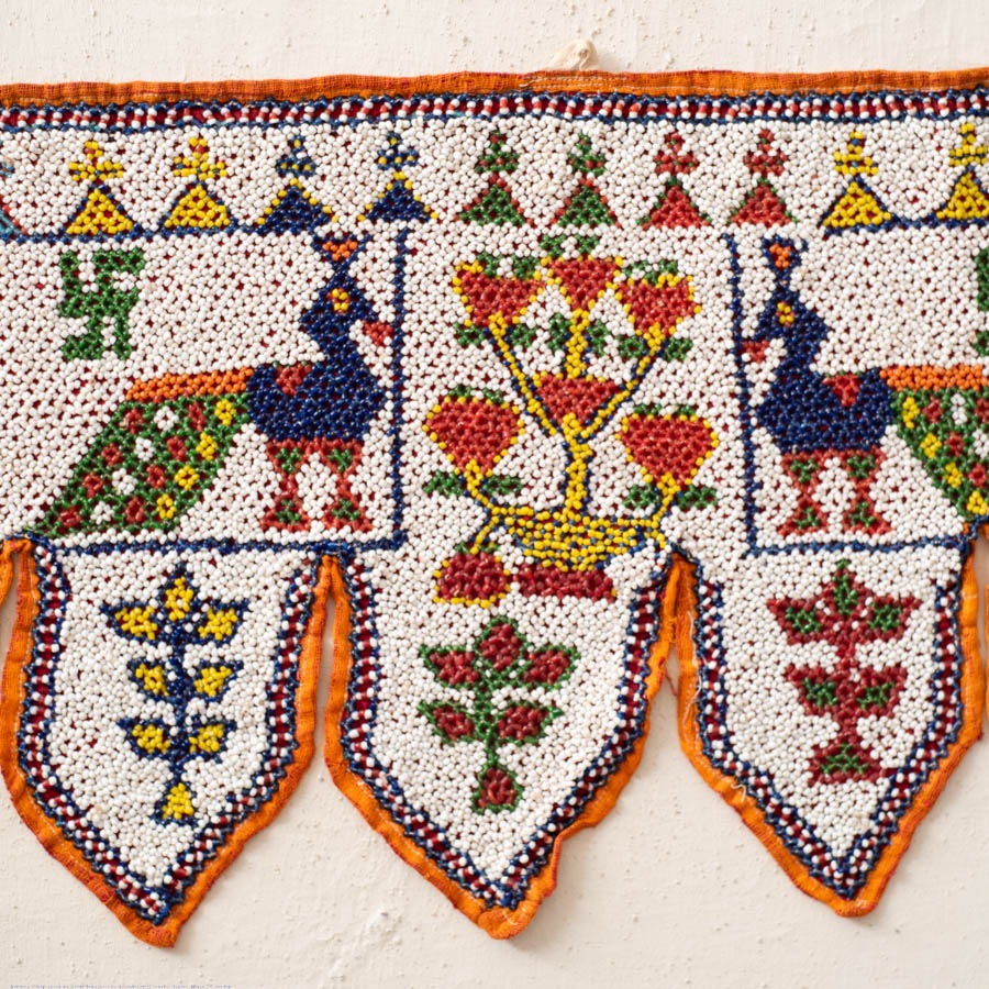Saurashtra Bead Work - Old & Antique Wall Hanging - Peacock Door Toran