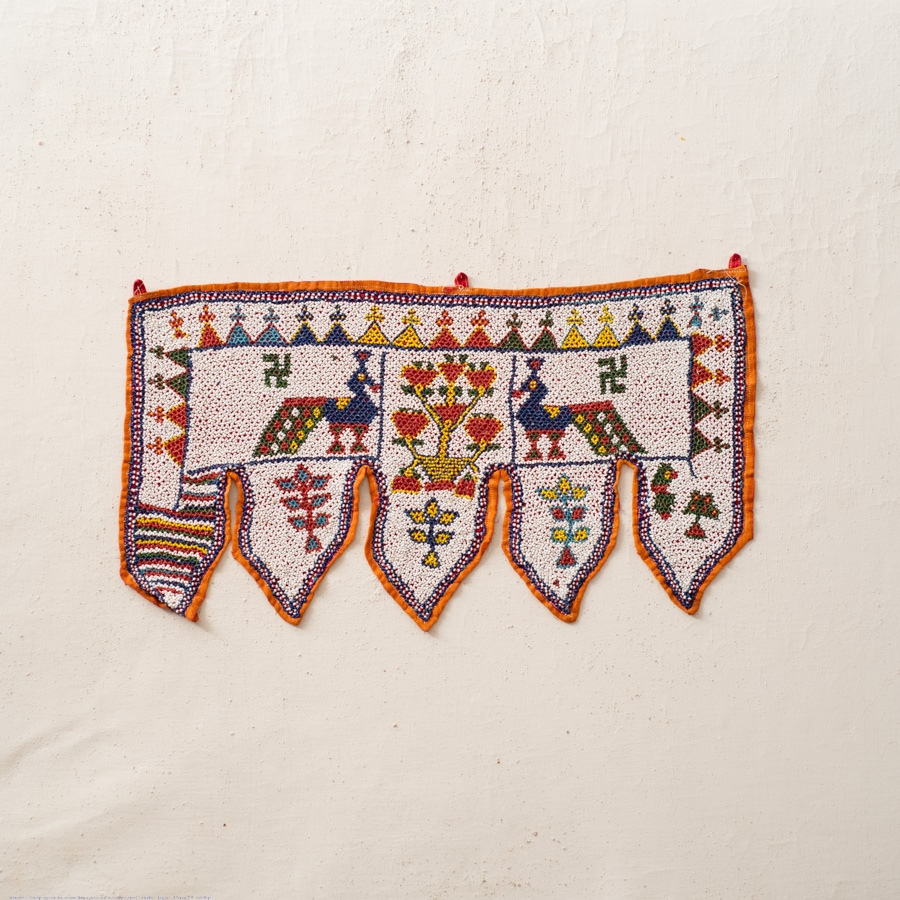 Saurashtra Bead Work - Old & Antique Wall Hanging - Peacock Door Toran