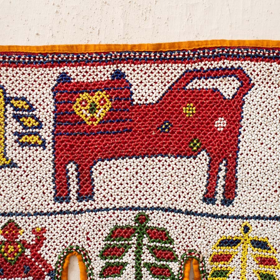 Saurashtra Bead Work - Old & Antique Wall Hanging - Lion Motif Door Toran