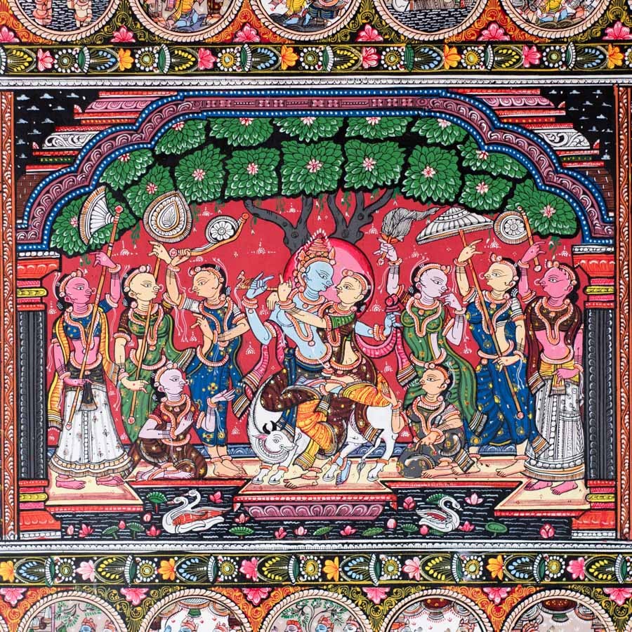 shop Pattachitra Traditional Krishna Lila Painting ~ Natural Colors