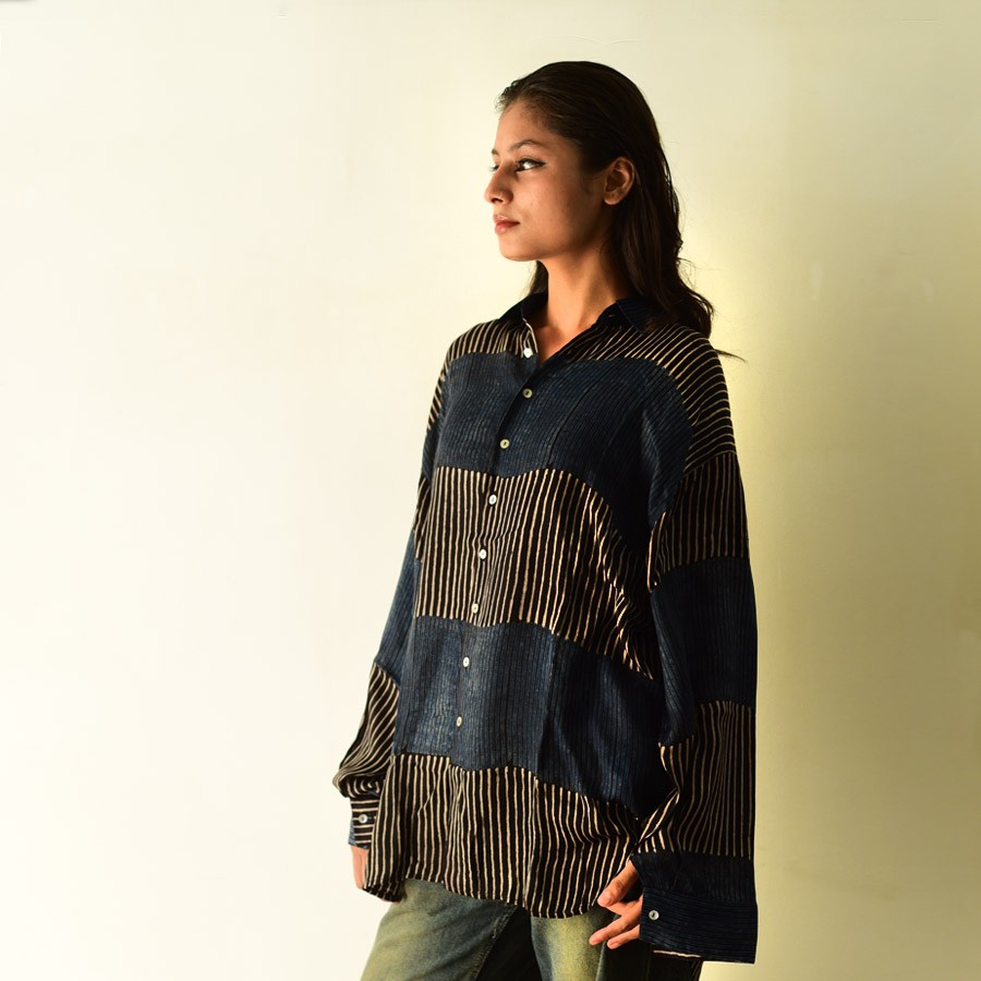 buy Ajrakh Block Printed Modal Silk Shirt