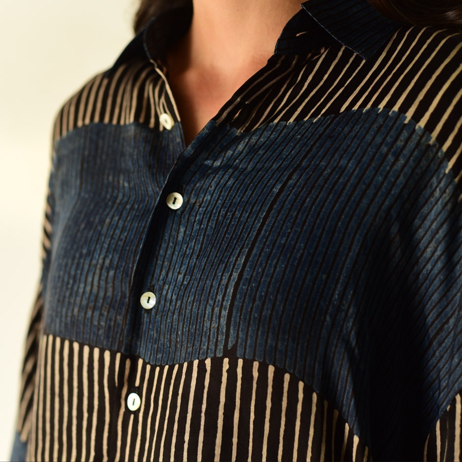 buy Ajrakh Block Printed Modal Silk Shirt