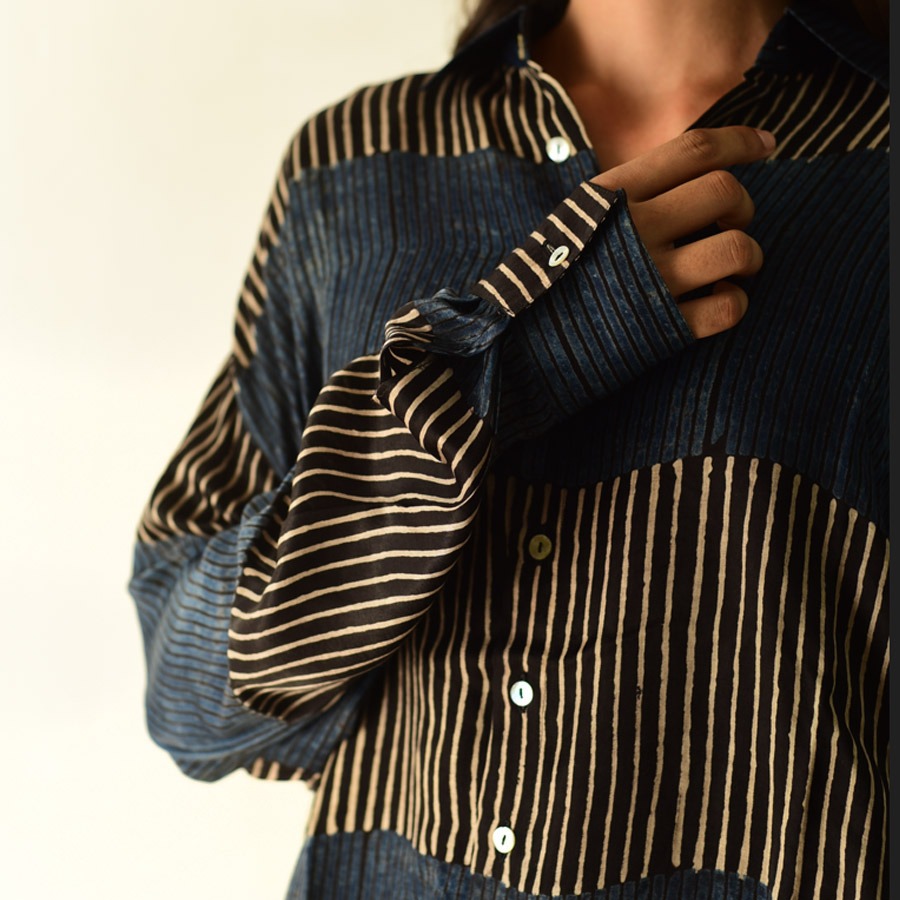 buy Ajrakh Block Printed Modal Silk Shirt