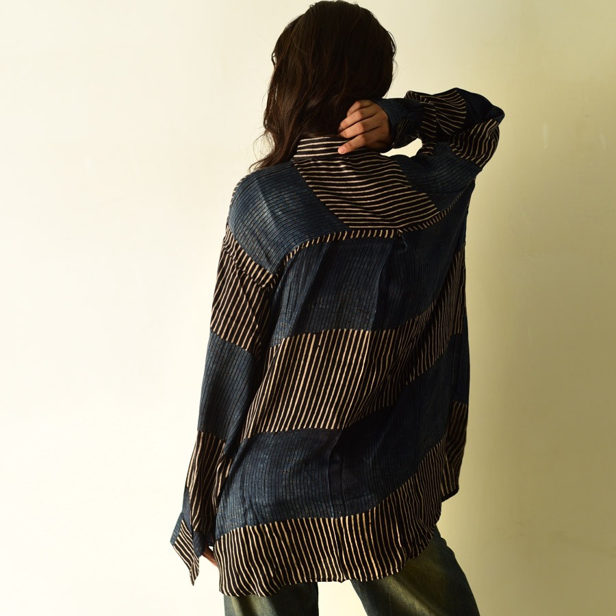 buy Ajrakh Block Printed Modal Silk Shirt