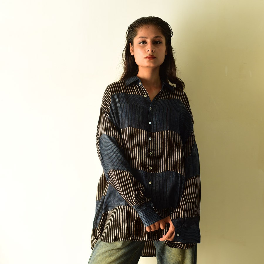 buy Ajrakh Block Printed Modal Silk Shirt