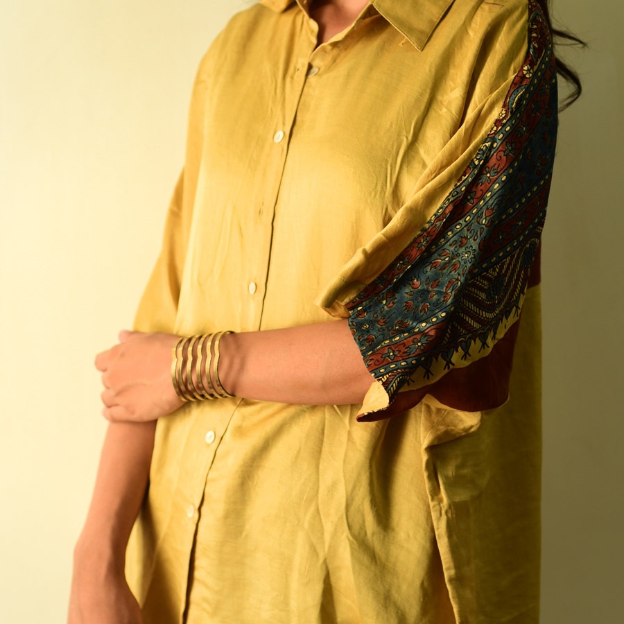 buy  Block Printed - Modal Silk Unisex Shirt