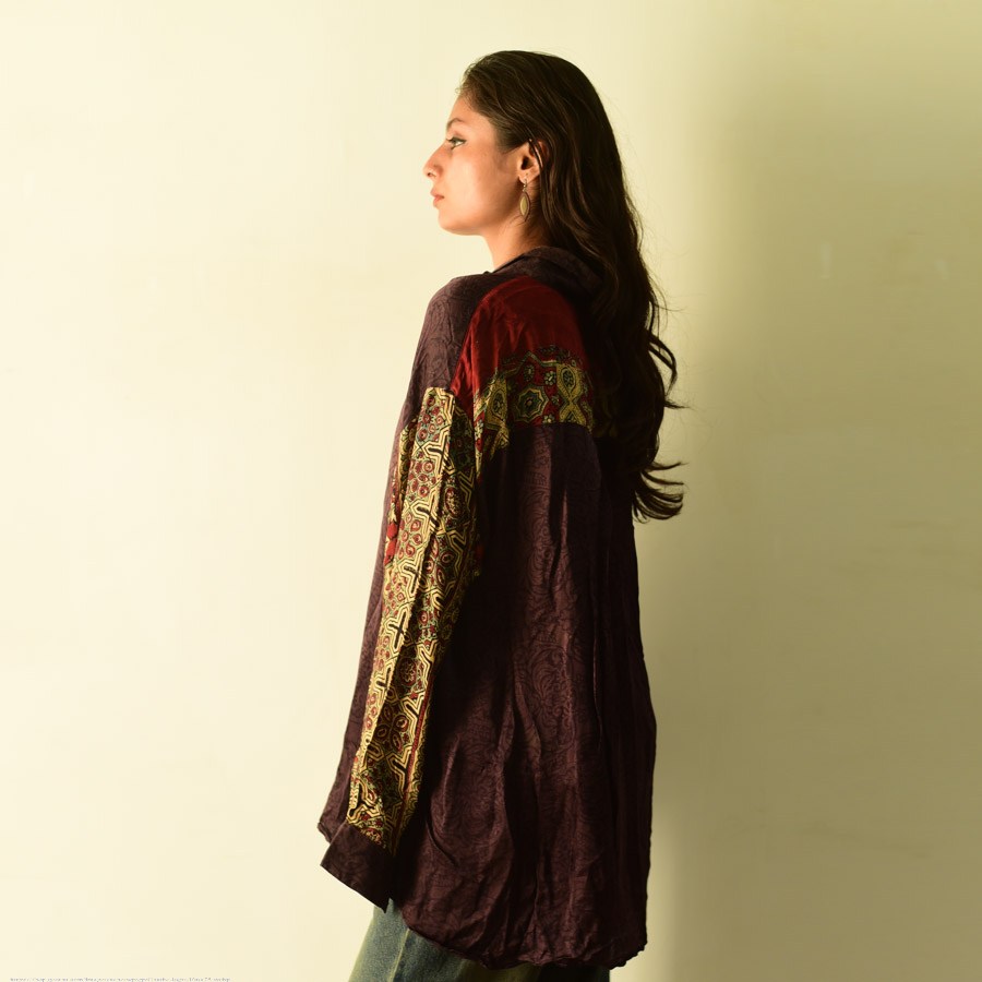 buy Ajrakh Block Printed Modal Silk Shirt