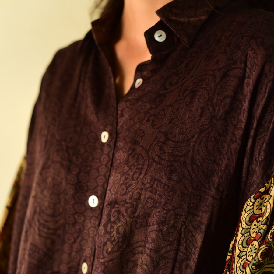 buy Ajrakh Block Printed Modal Silk Shirt