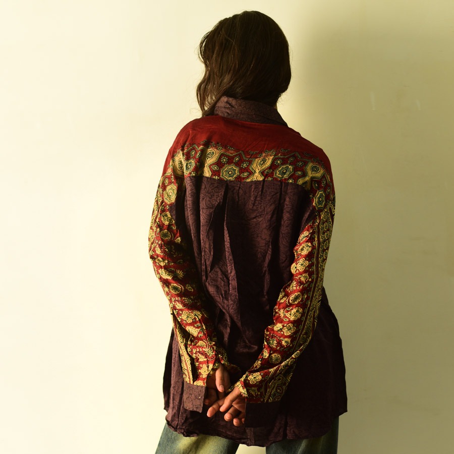 buy Ajrakh Block Printed Modal Silk Shirt