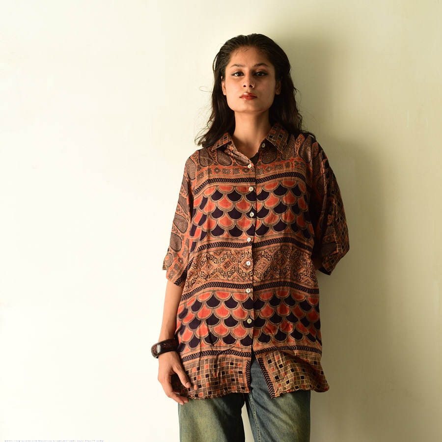 Shop Designer Silk Shirt with Ajrakh Print