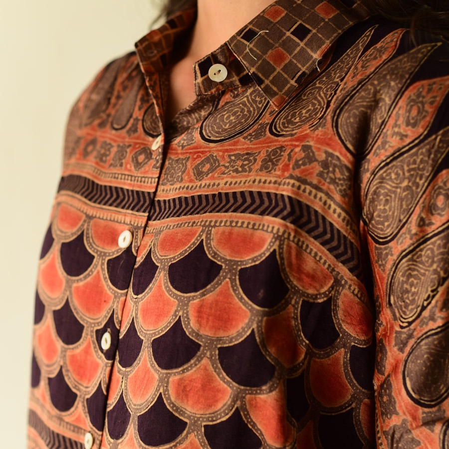 Shop Designer Silk Shirt with Ajrakh Print