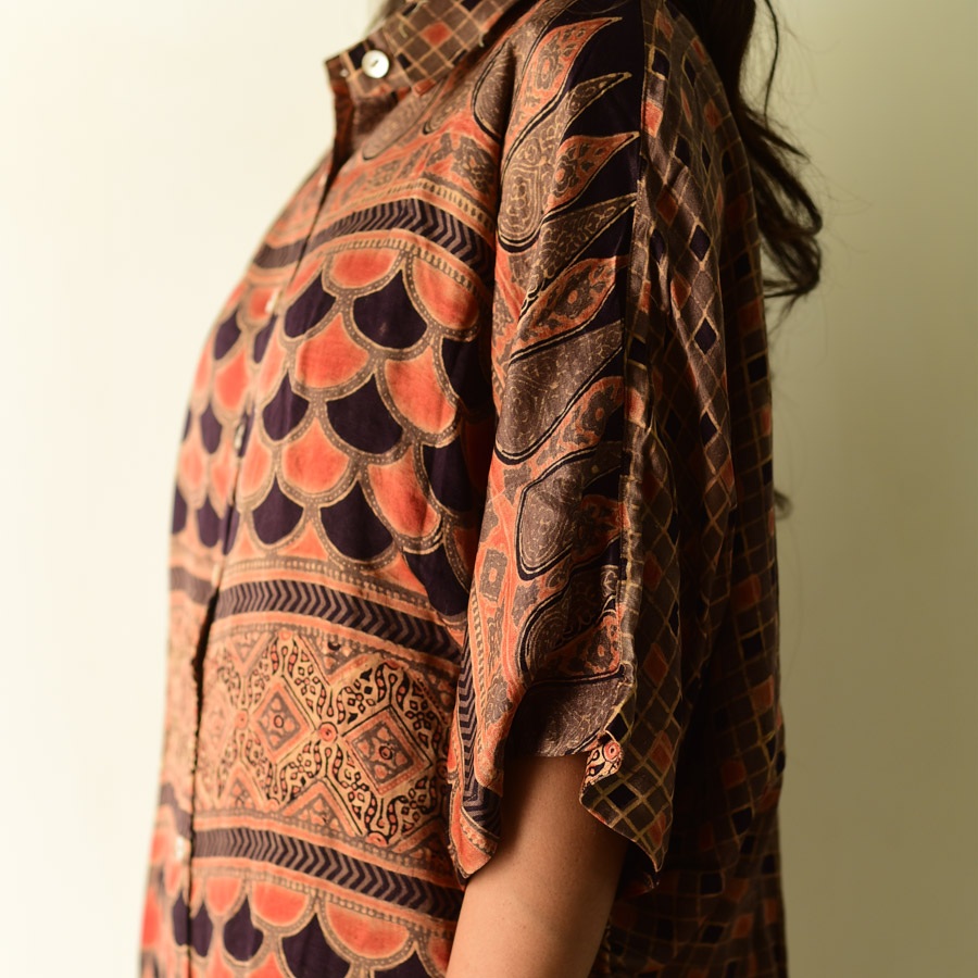 Shop Designer Silk Shirt with Ajrakh Print